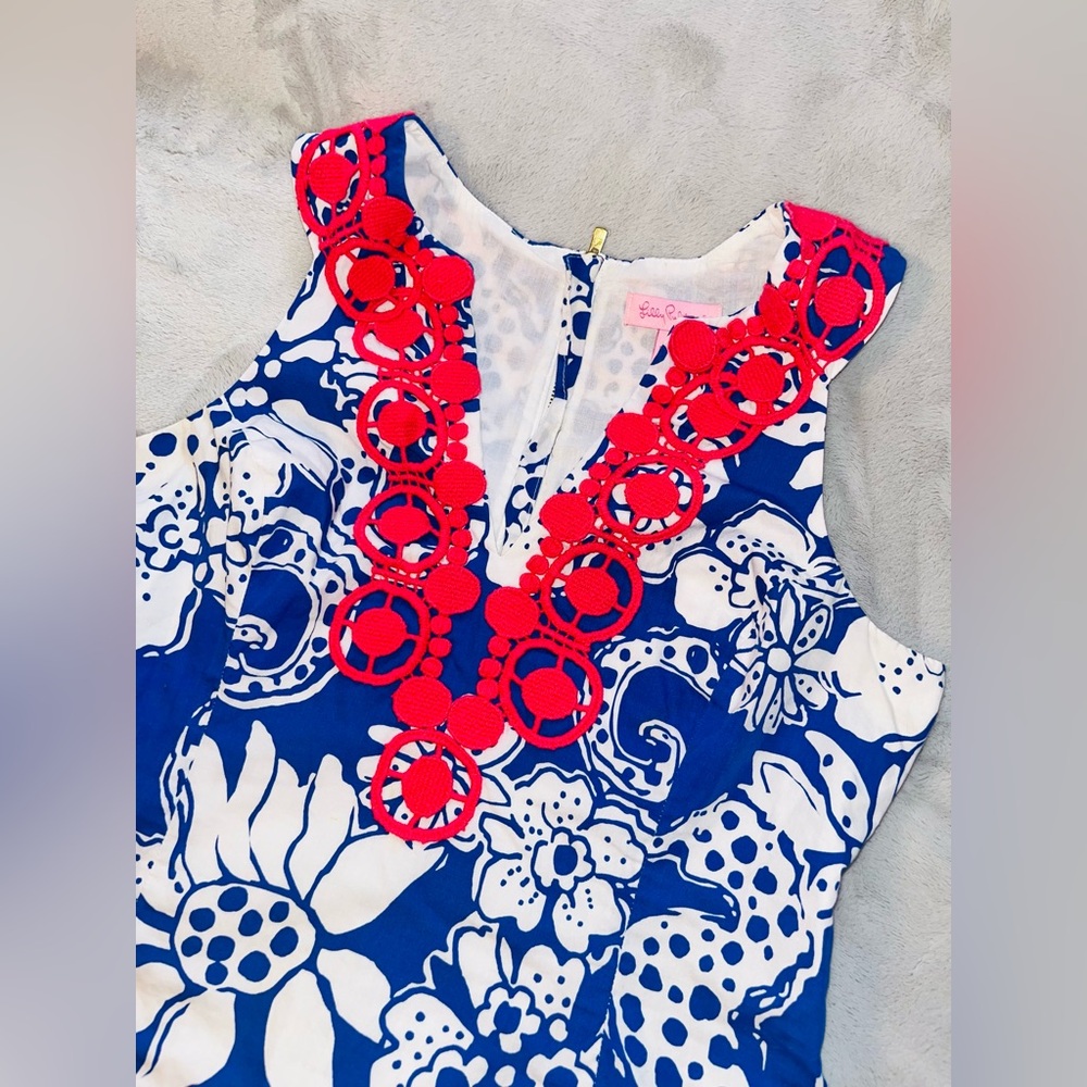 Lilly Pulitzer Augusta Shift Dress Blue & coral sz 2 - Picture 5 of 11